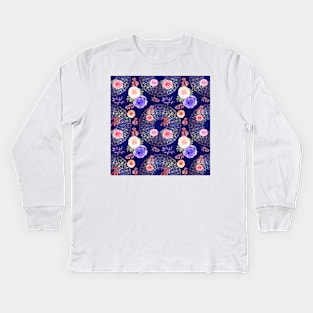 Spring Mandalas and Roses China Blue Kids Long Sleeve T-Shirt